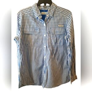 Columbia Blue and White Casual Button Down Shirt Small PFG